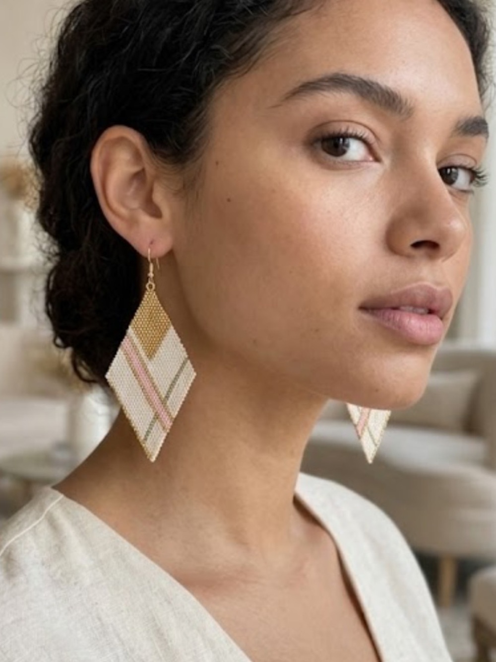 Plunder White, Gold & Pink Diamond Beaded Earrings